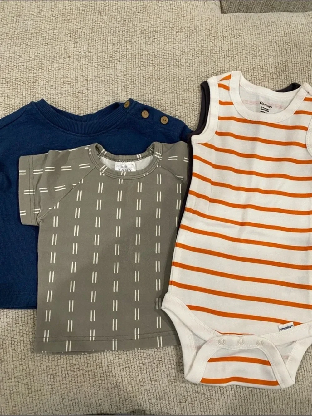 Gerber Navy, Gray, Charcoal & White with Orange Stripe Short Sleeve/Tank Set